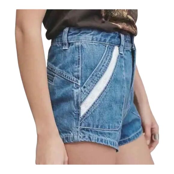 Free People Sweet Surrender Lace Inset High Rise Jean Denim Shorts 27 Dark Wash - Picture 4 of 12